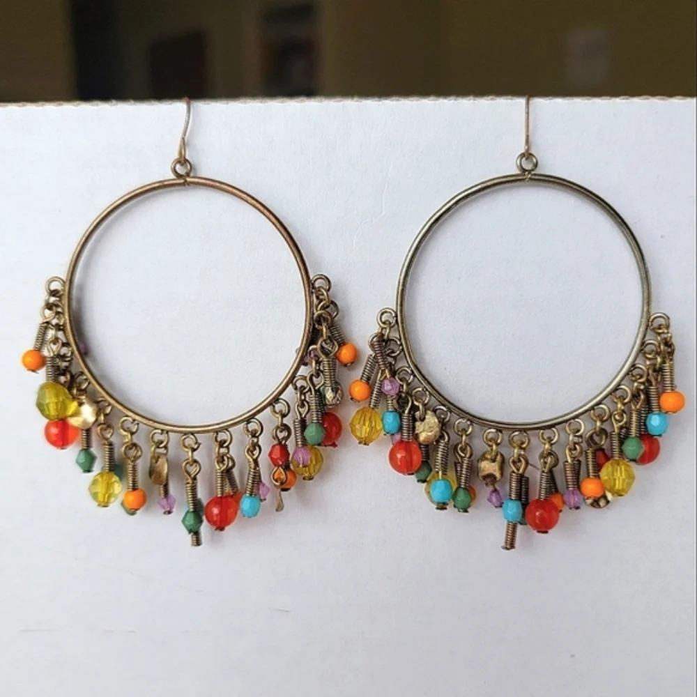 Boho Beaded Hoop Earrings Y2k 90s